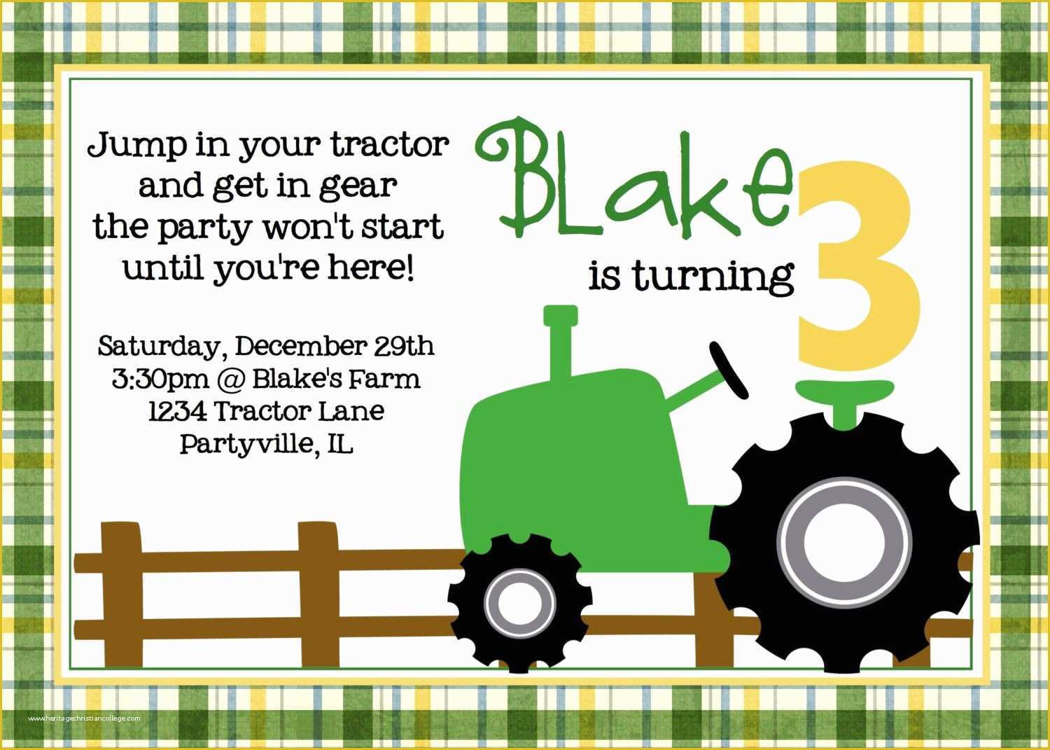 Free John Deere Invitation Template Of Tractor Birthday Party Green Tractor Printable