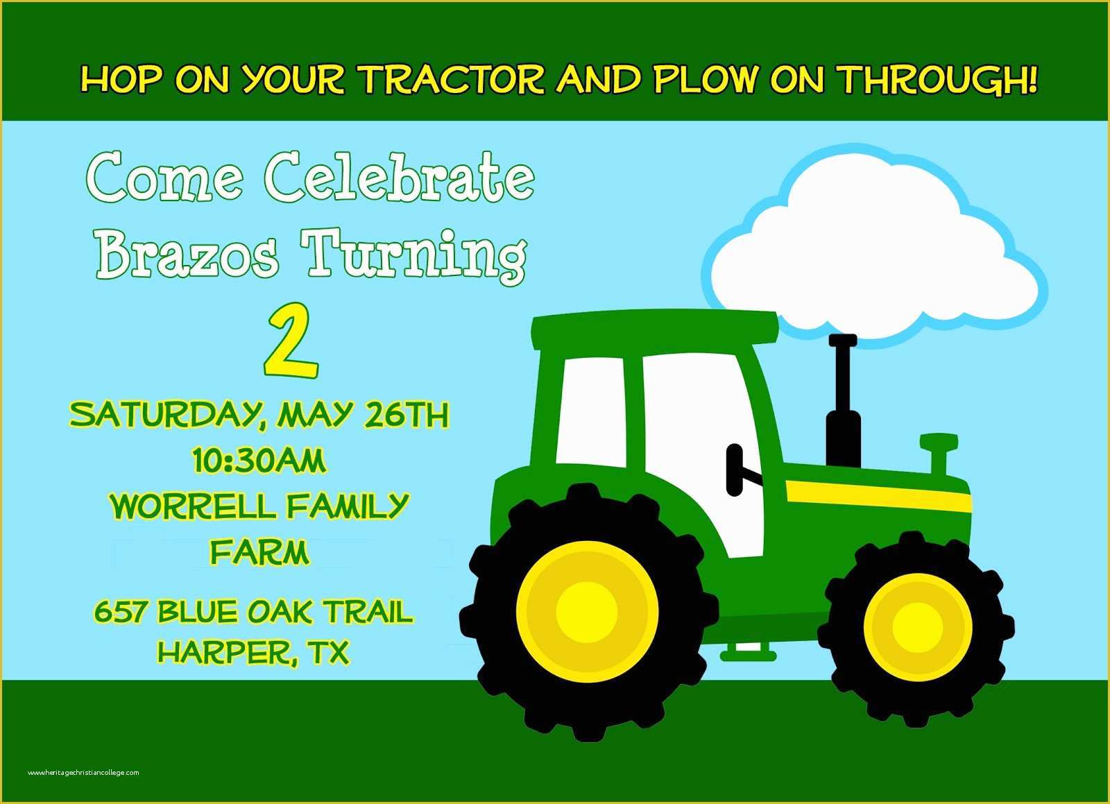 Free John Deere Invitation Template Of Worrell Wanderings Brazos Tractor Party