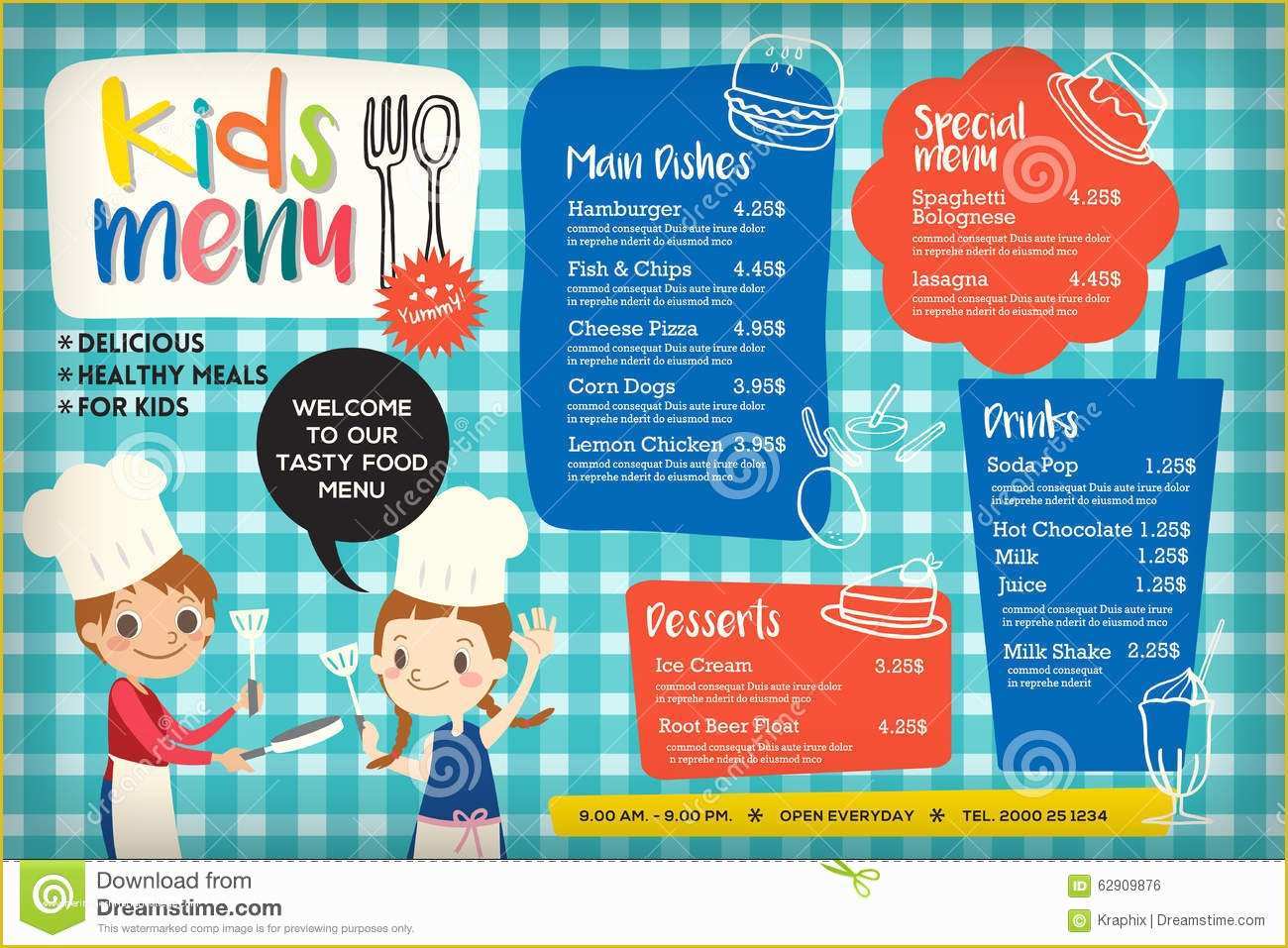 Free Kids Menu Template Of Cute Colorful Kids Meal Menu Template Stock Vector