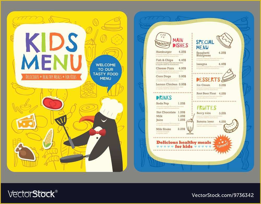 Free Kids Menu Template Of Cute Colorful Kids Meal Restaurant Menu Template Vector Image