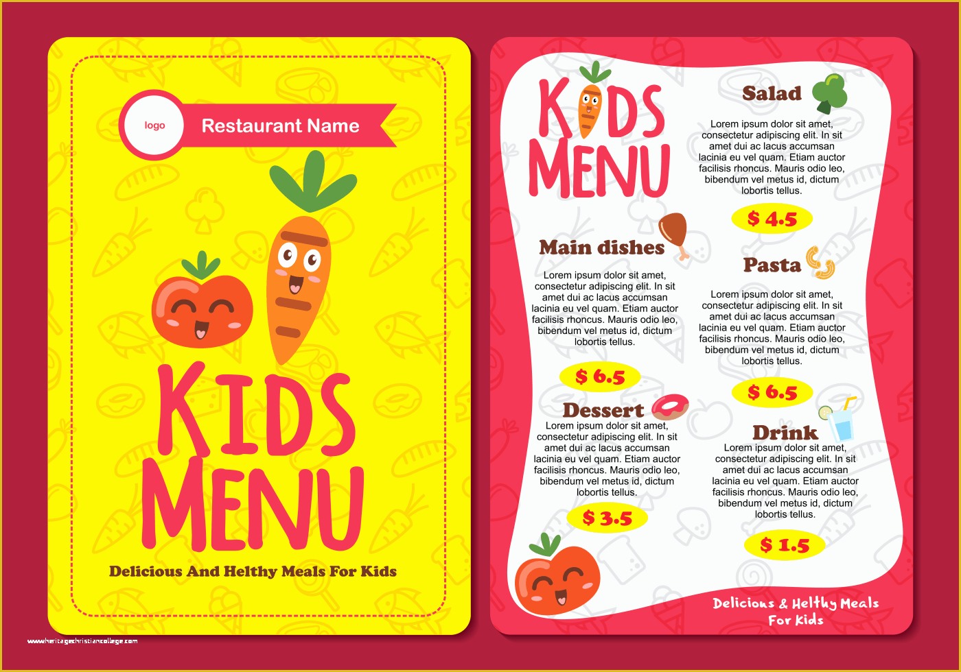 Free Kids Menu Template Of Cute Colorful Kids Menu Template Download Free Vector