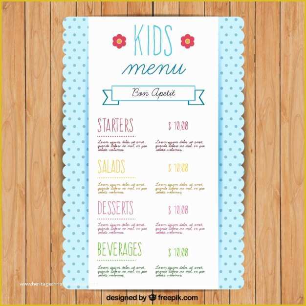 Free Kids Menu Template Of Cute Kids Menu Template with Dots Vector