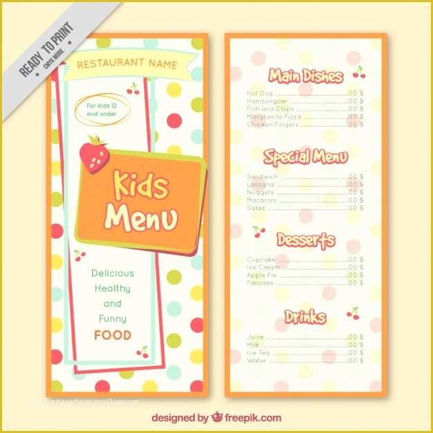 Free Kids Menu Template Of Dotted Kids Menu Template Vector