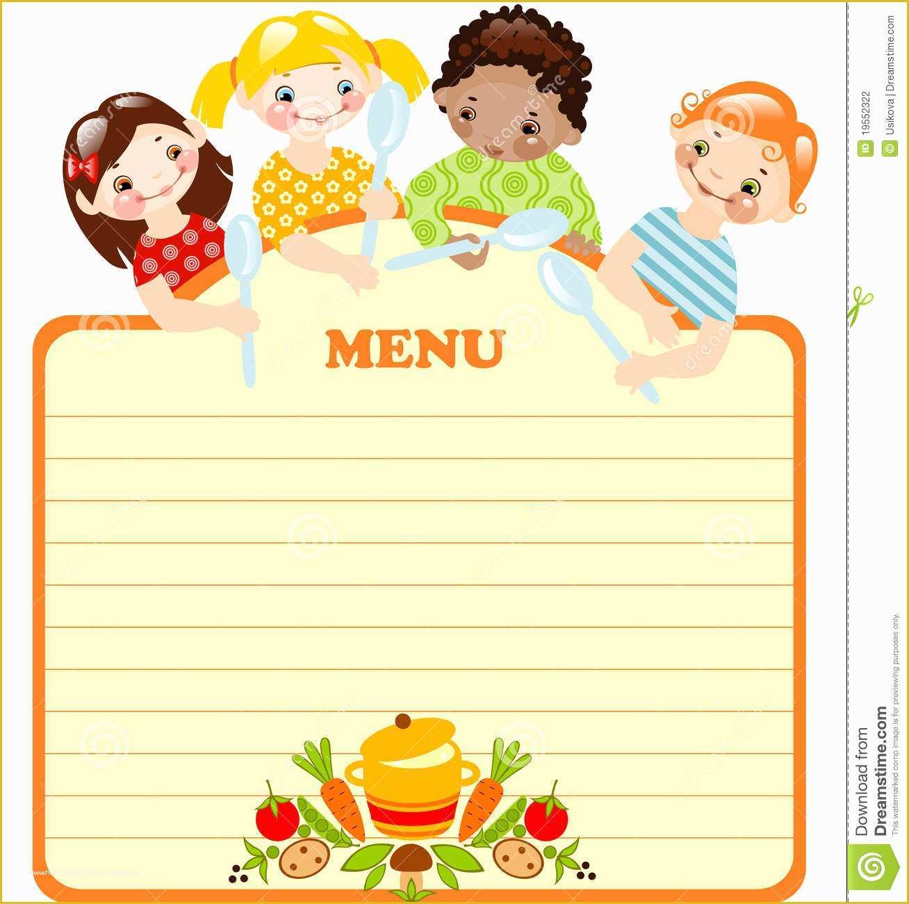 Free Kids Menu Template Of Funny Kids with Spoonsnu Stock Vector Illustration