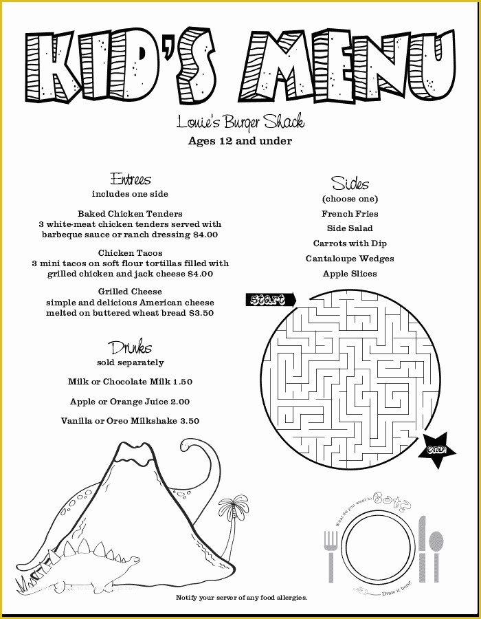 Free Kids Menu Template Of Kids Menu Kid Menu Designs Kid Menu Templates