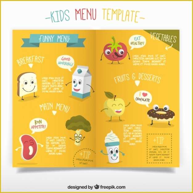 Free Kids Menu Template Of Kids Menu Template with Enjoyable Foodstuffs Vector