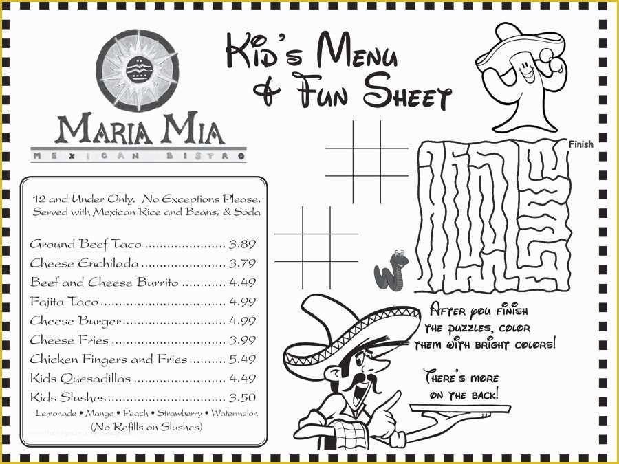 Free Kids Menu Template Of Maria Mia Mexican Bistro Kids Menu