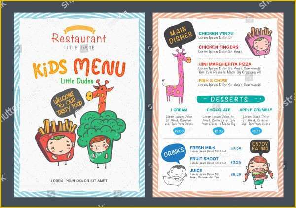 Free Kids Menu Template Of Printable Kids Menu Template 27 Free & Premium Download
