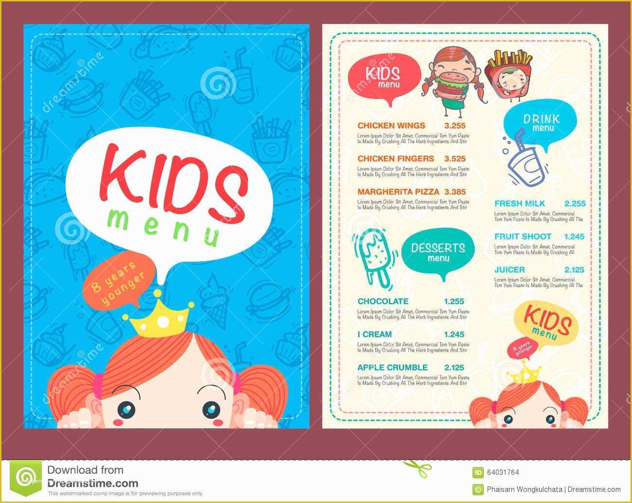 Free Kids Menu Template Of Vector Kids Menu Template Stock Vector Image Of Kids