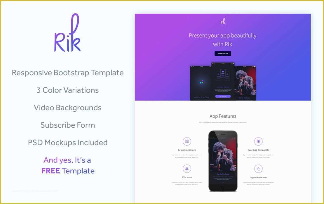 Free Landing Page Templates Bootstrap Of Rik Free Bootstrap App Landing Page Template