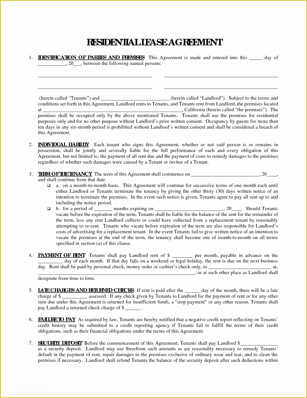 Free Landlord Lease Agreement Template Of Printable Residential Free House Lease Agreement