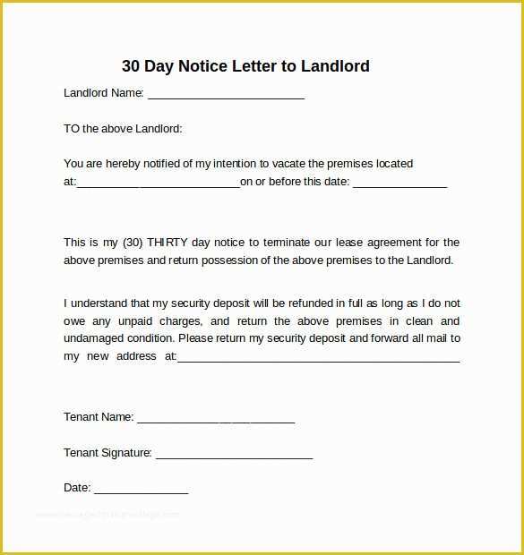 Free Landlord Templates Of 30 Days Notice Letter to Landlord 7 Download Free