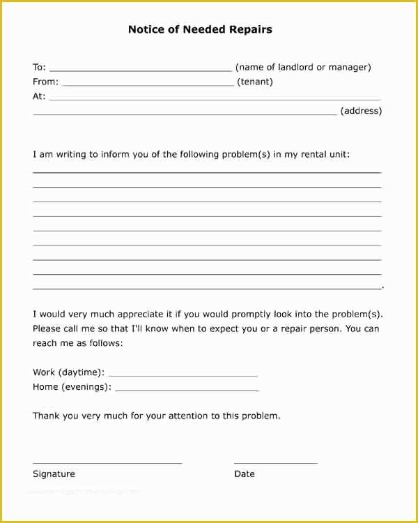 Free Landlord Templates Of Free Printable Letter to Landlord "notice Of Needed