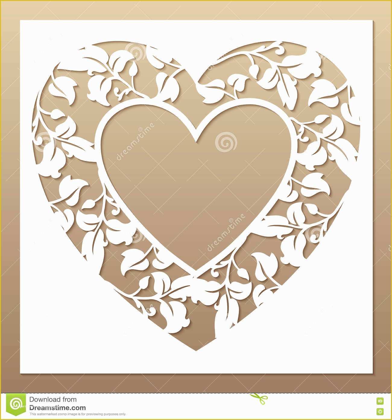 Free Laser Engraving Templates Of Openwork White Frame with Heart and Leaves Stock Vector