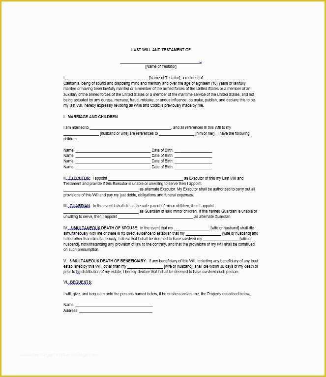 Free Last Will and Testament Template Microsoft Word Of 39 Last Will and Testament forms &amp; Templates Template Lab