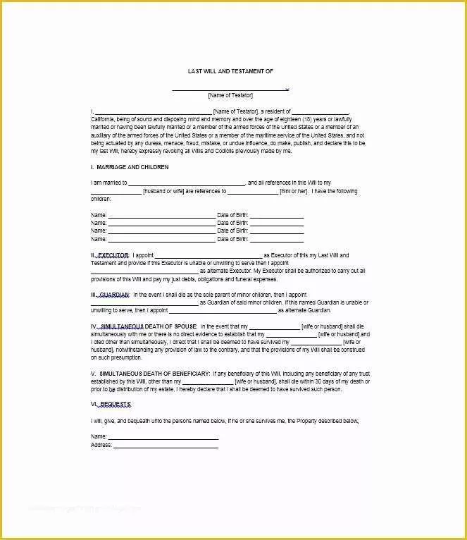 Free Last Will and Testament Template Microsoft Word Of 39 Last Will and Testament forms & Templates Template Lab