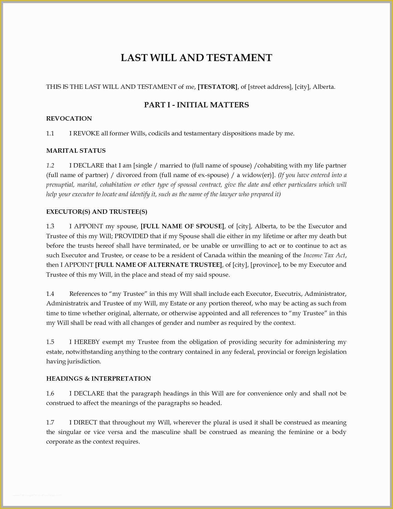 Free Last Will and Testament Template Microsoft Word Of Free Last Will and Testament Template Microsoft Word