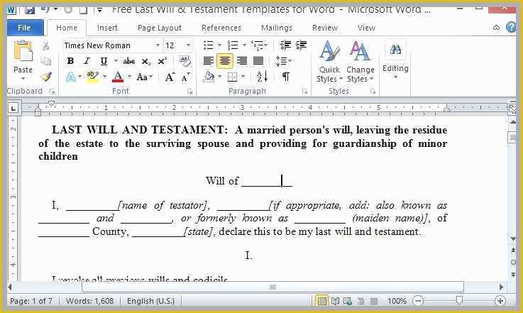 Free Last Will and Testament Template Microsoft Word Of Free Last Will and Testament Template Microsoft Word