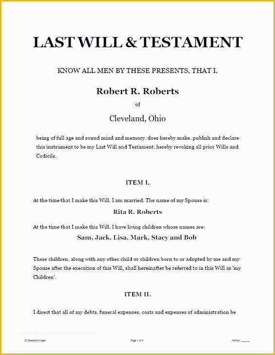 Free Last Will and Testament Template Microsoft Word Of Sample Will form