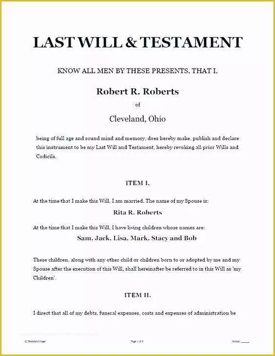 Free Last Will and Testament Template Microsoft Word Of Sample Will form