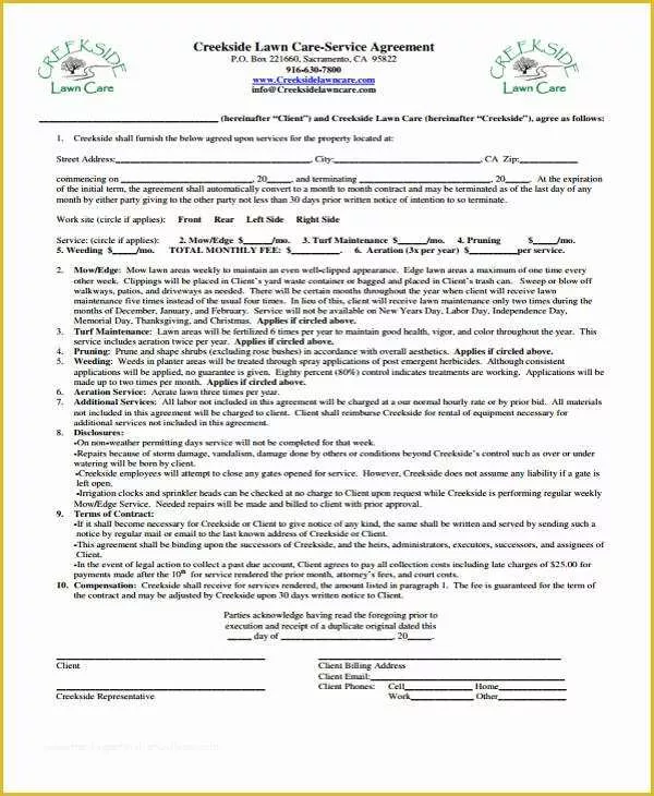 Free Lawn Care Templates Of 10 Lawn Service Contract Templates Free Sample Example