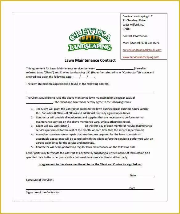 Free Lawn Care Templates Of 9 Lawn Service Contract Templates – Free Word Pdf