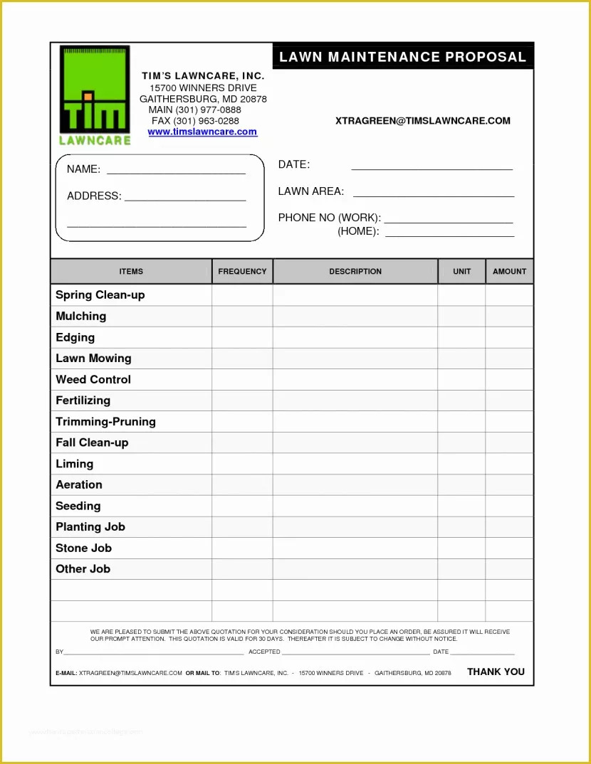 Free Lawn Care Templates Of Construction Proposal form 10 Best Bid Free