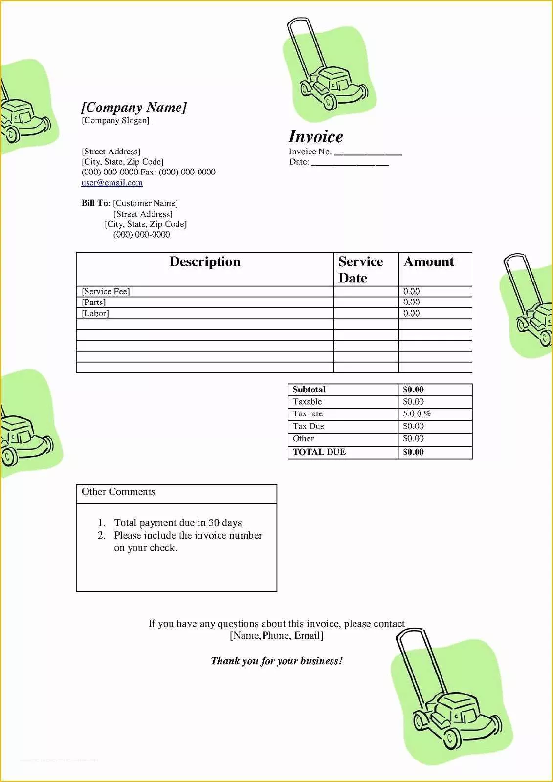 Free Lawn Care Templates Of Free Printable Invoice Template