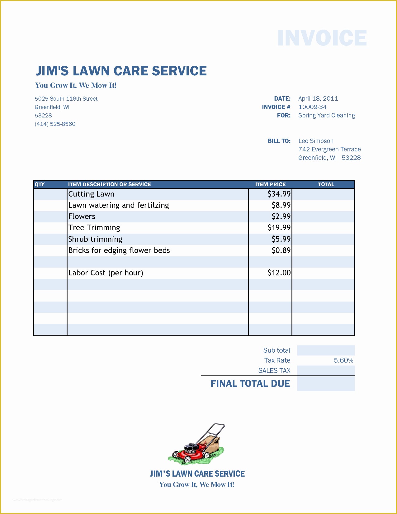 Free Lawn Care Templates Of Lawn Care Invoice Template Word