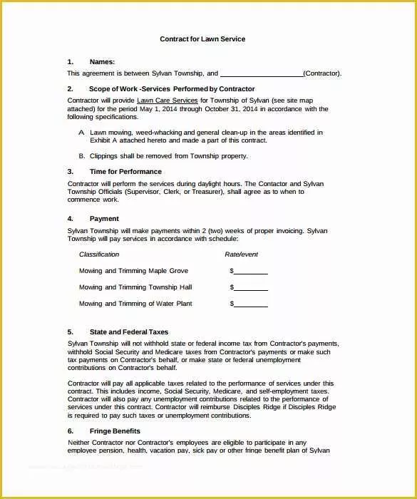 Free Lawn Care Templates Of Lawn Service Contract Template 10 Download Documents In