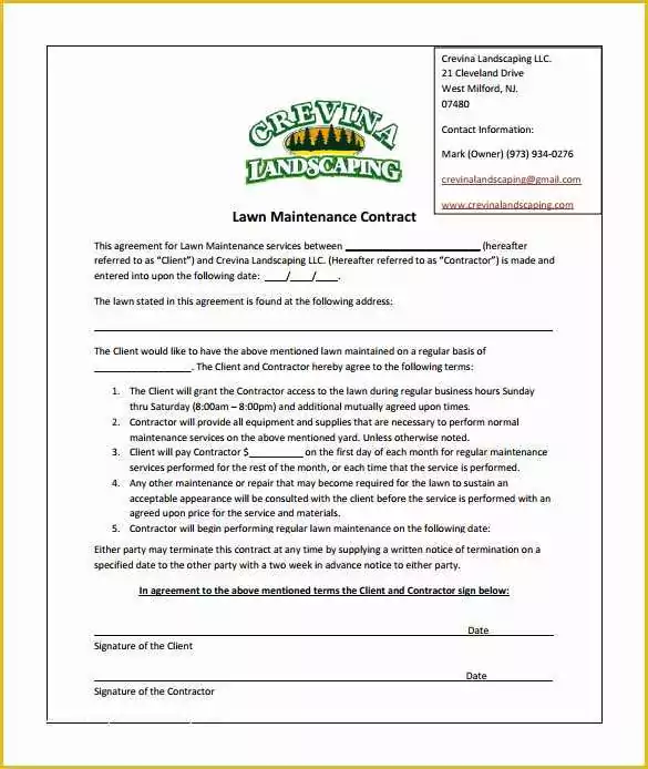 Free Lawn Care Templates Of Mercial Mowing Contract Template Templates Resume