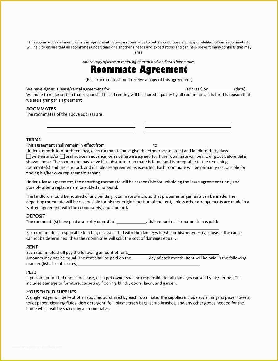 Free Lease Agreement form Template Of 40 Free Roommate Agreement Templates & forms Word Pdf