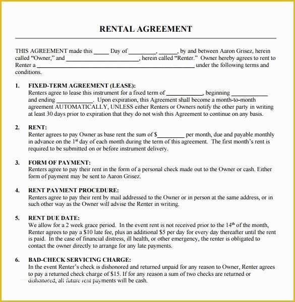 Free Lease Agreement Form Template Of 9 Blank Rental Agreements To 