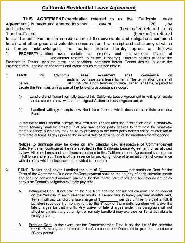 Free Lease Agreement form Template Of California Residential Lease Agreement Template Free