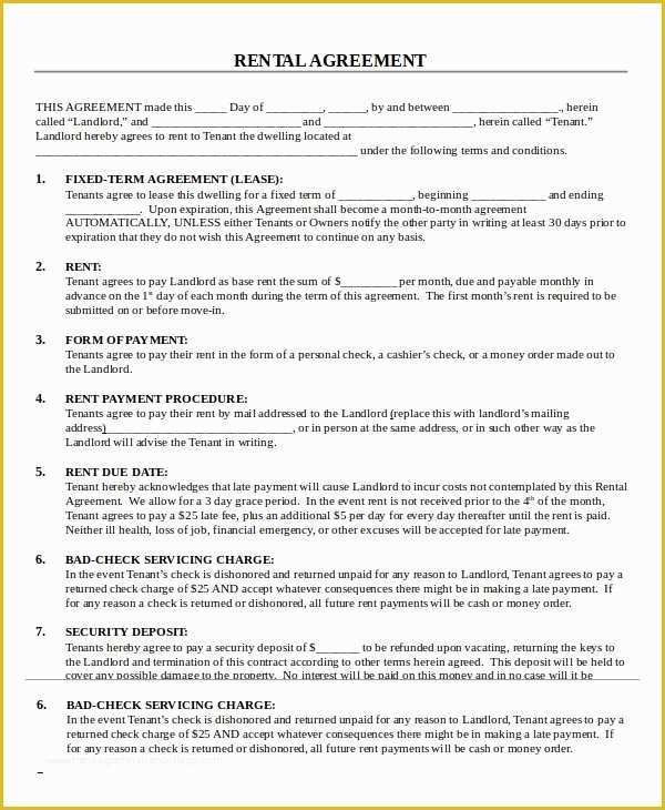 Free Lease Agreement Template Word Of Printable Rental Agreement 13 Free Word Pdf Documents