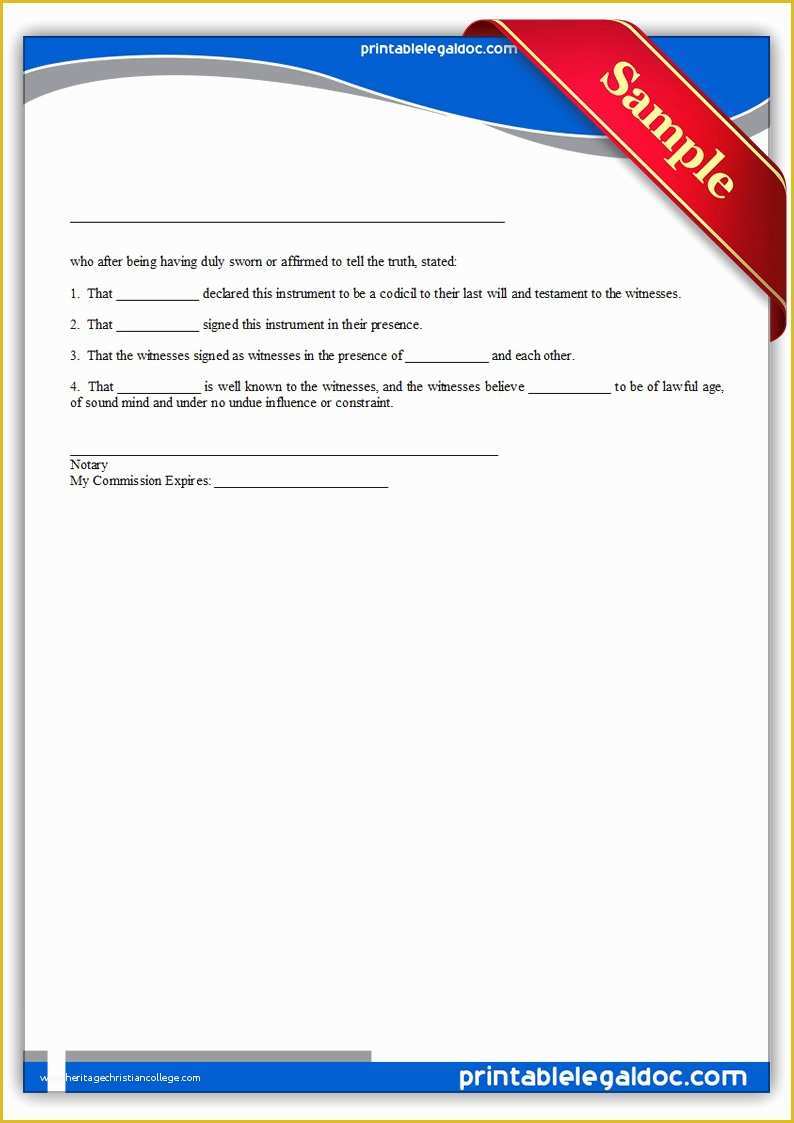 Free Legal Documents Templates Of Free Printable Codicil form Generic