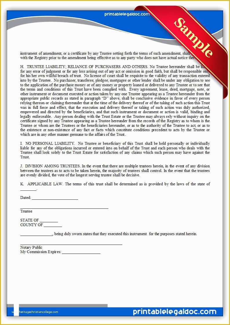 Free Legal Documents Templates Of Free Printable Declaration Nominee Trust form Generic