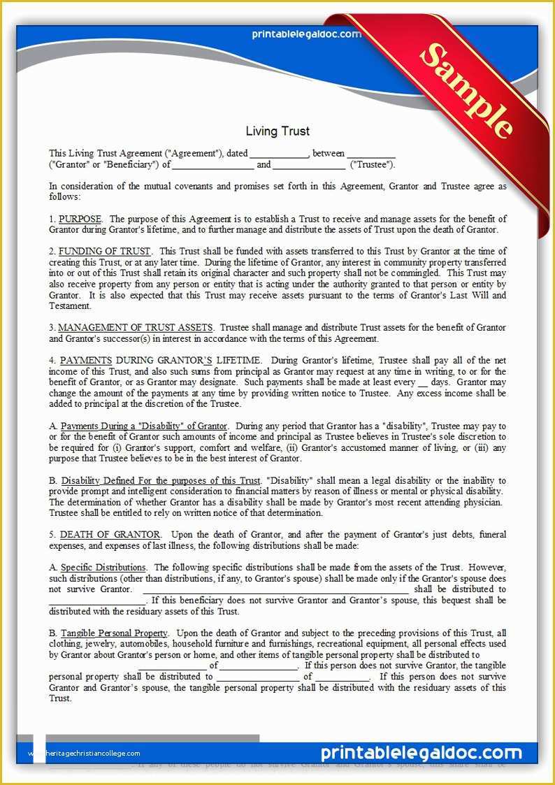 Free Legal Documents Templates Of Free Printable Living Trust form Generic