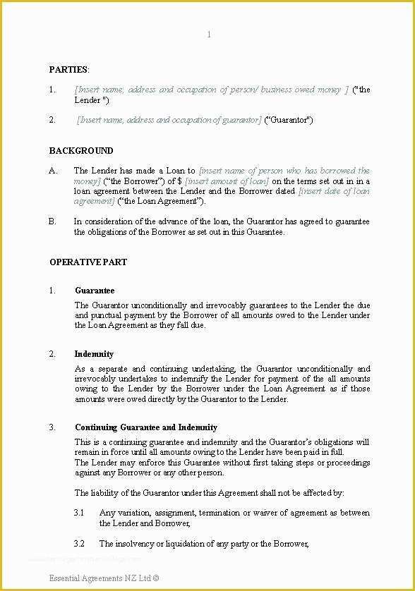 Free Legal Documents Templates Of Loan Agreement Template with Guarantor Personal Guarantees