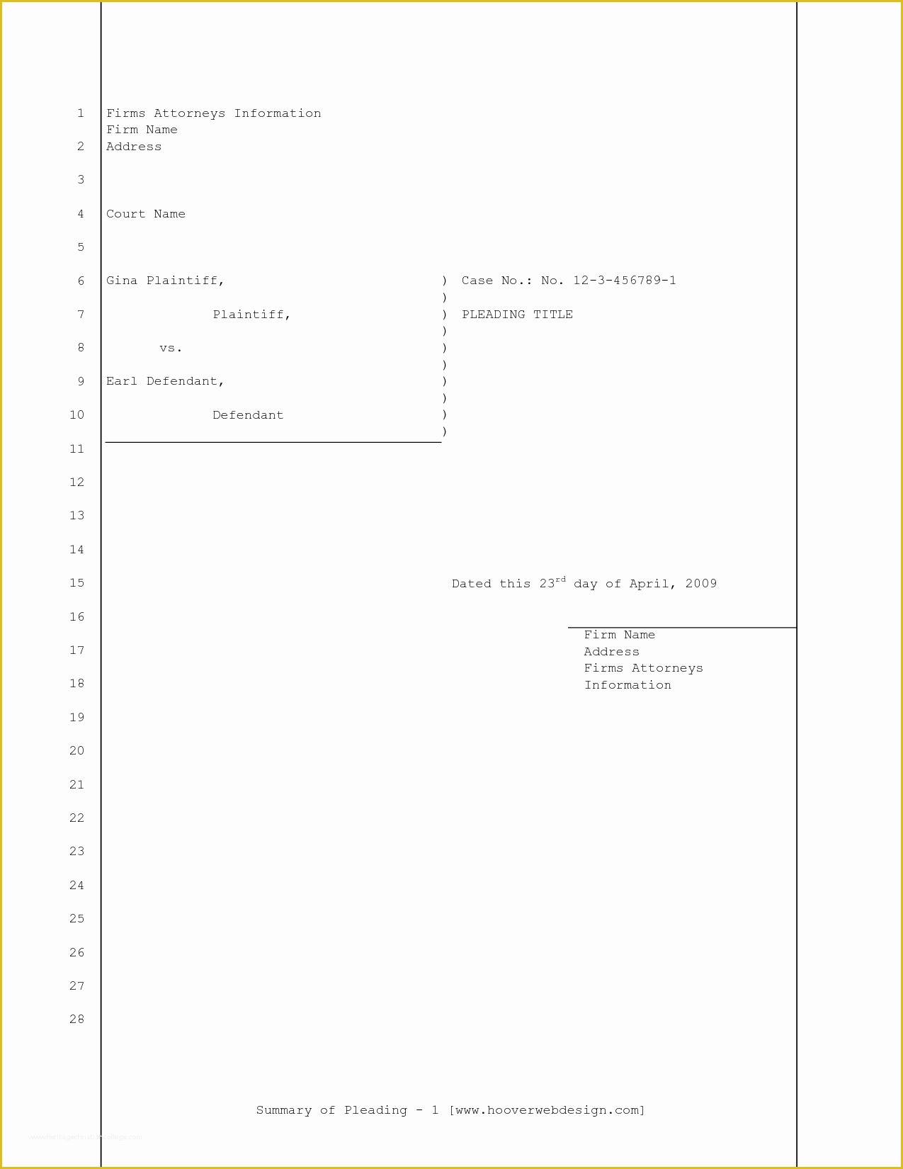 Free Pleading Paper Template