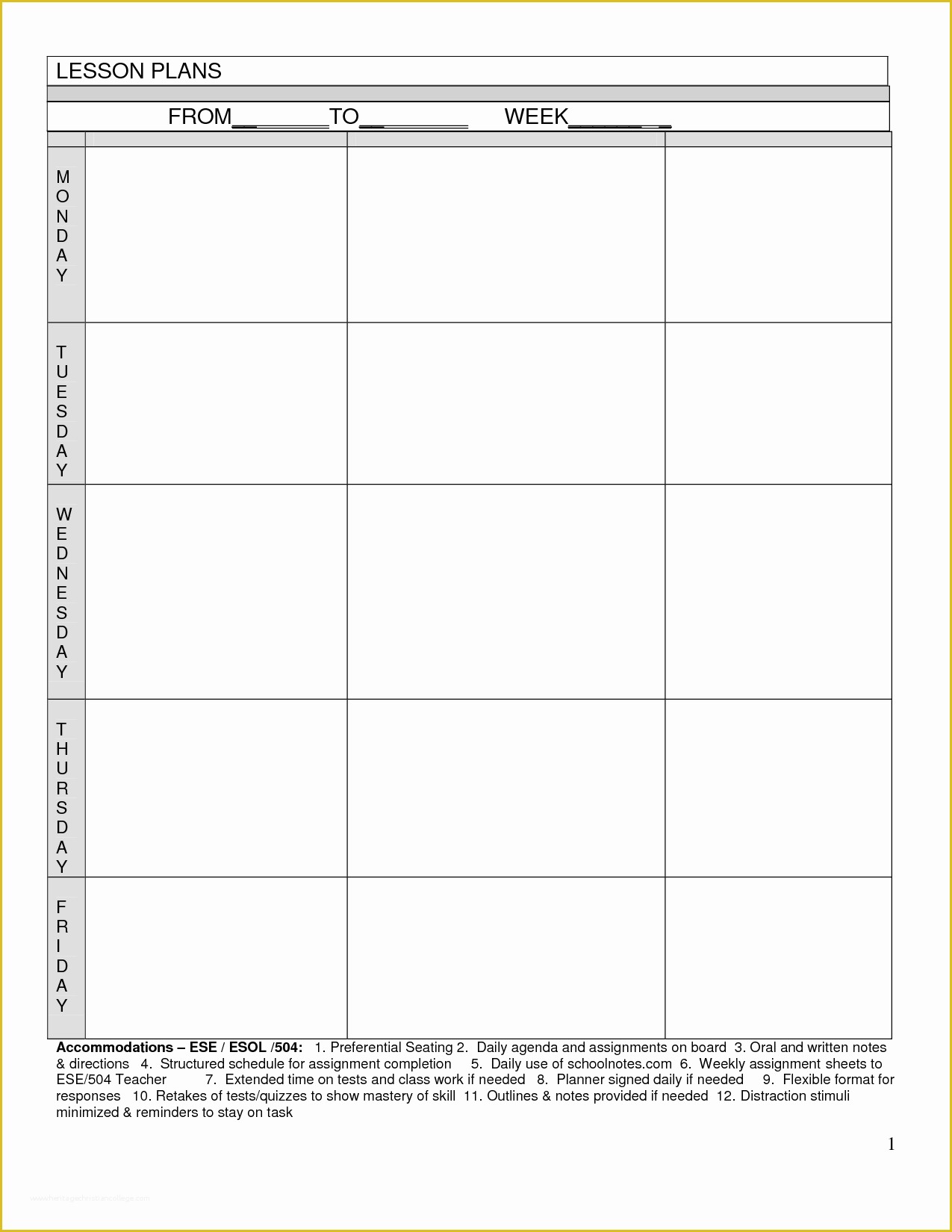 Free Lesson Plan Templates Of Blank Lesson Plans for Teachers