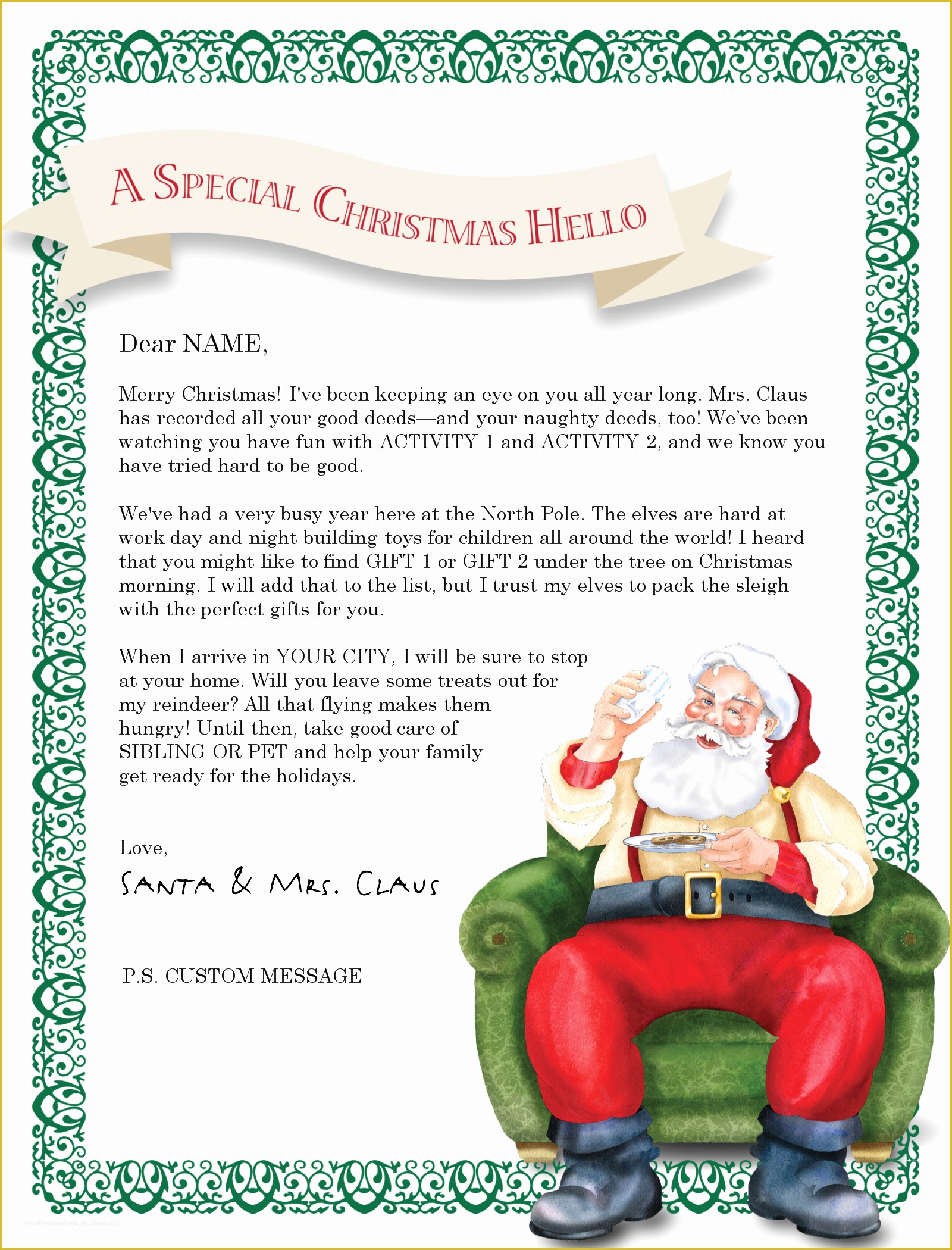 Free Letter From Santa Template Word Of Letter From Santa Templates Free
