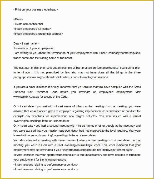 Free Letter Of Employment Template Of 11 Employment Termination Letter Templates Free Sample