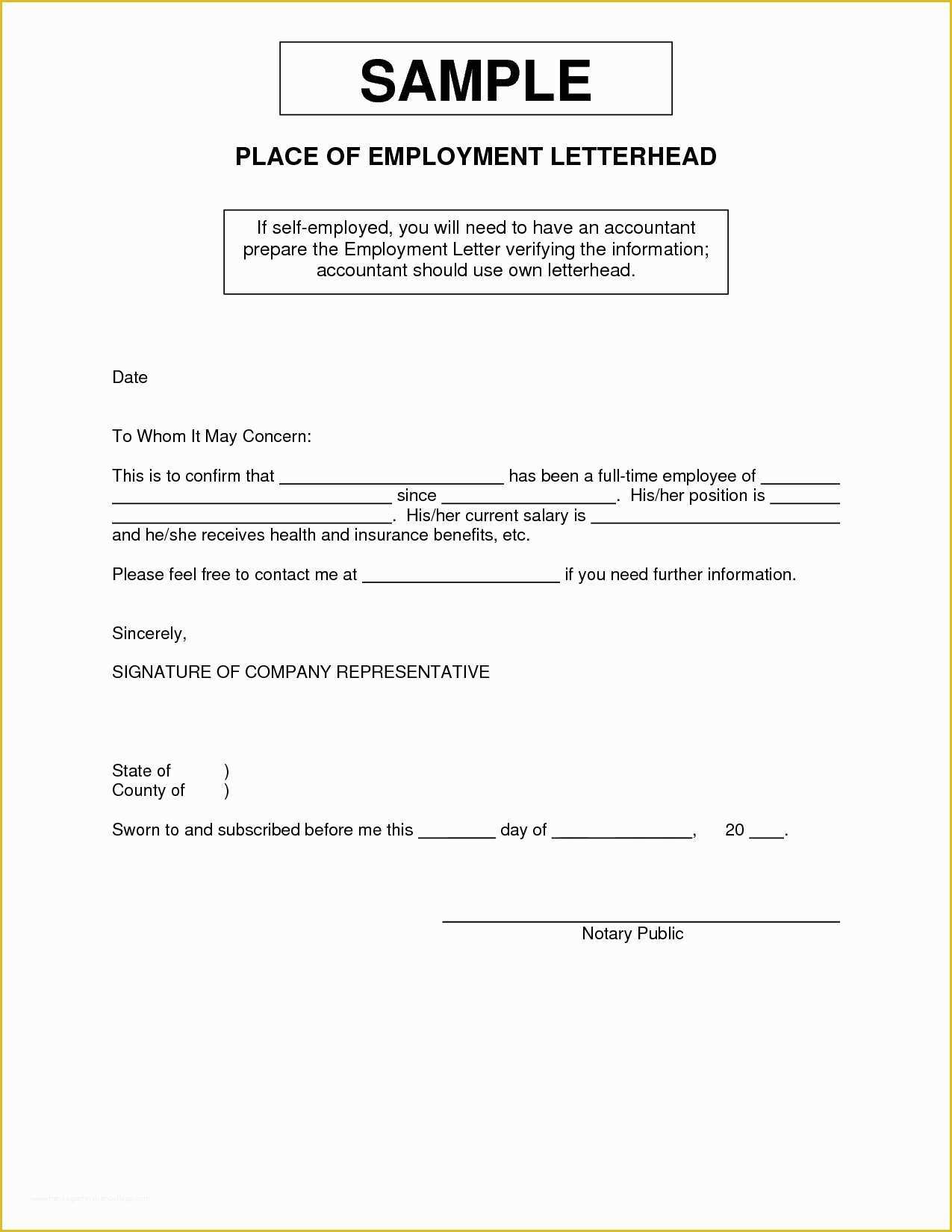 Free Letter Of Employment Template Of Cpa Letter for Self Employed Template Examples