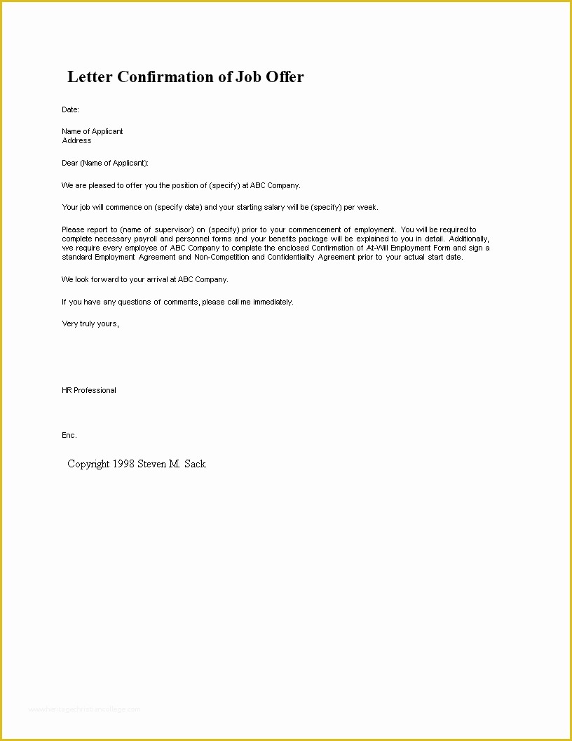 Free Letter Of Employment Template Of Free Letter Confirmation Of Job Fer