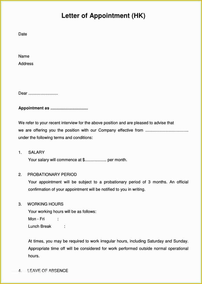 Free Letter Of Employment Template Of Job Appointment Letter 12 Sample Letters and Templates