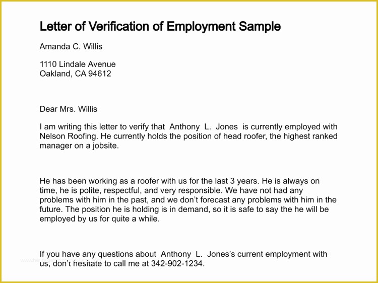 Free Letter Of Employment Template Of Printable Sample Letter Employment Verification form