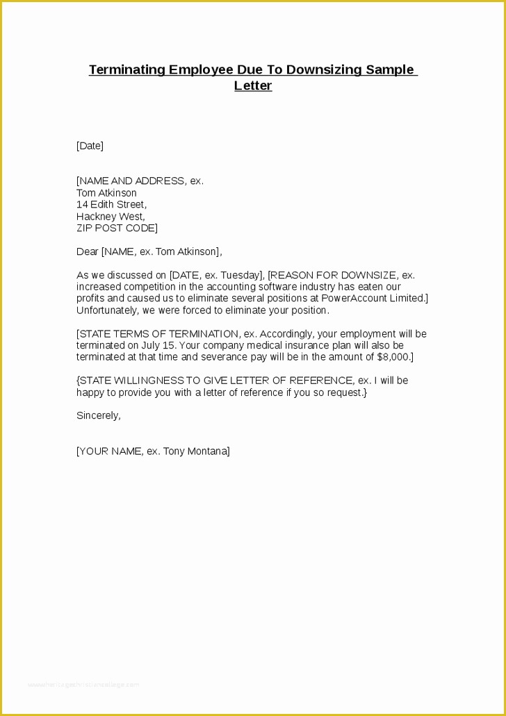 Free Letter Of Employment Template Of Terminating Employee Due to Downsizing Sample Letter