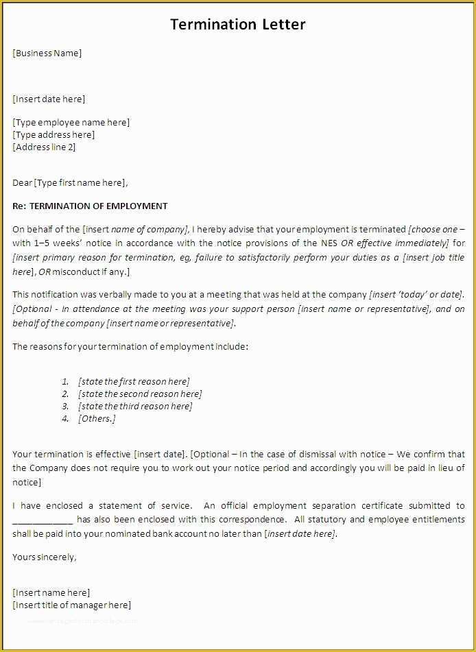 Free Letter Of Employment Template Of Termination Letter format