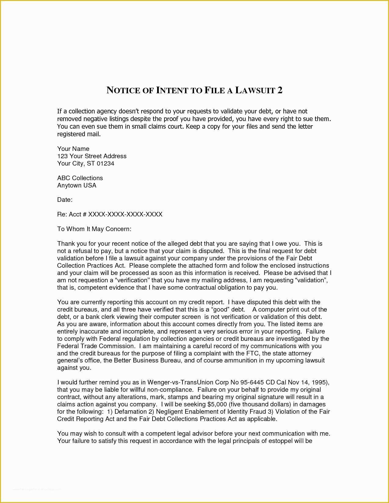 Free Letter Of Intent to Sue Template Of Intent to Sue Letter Template